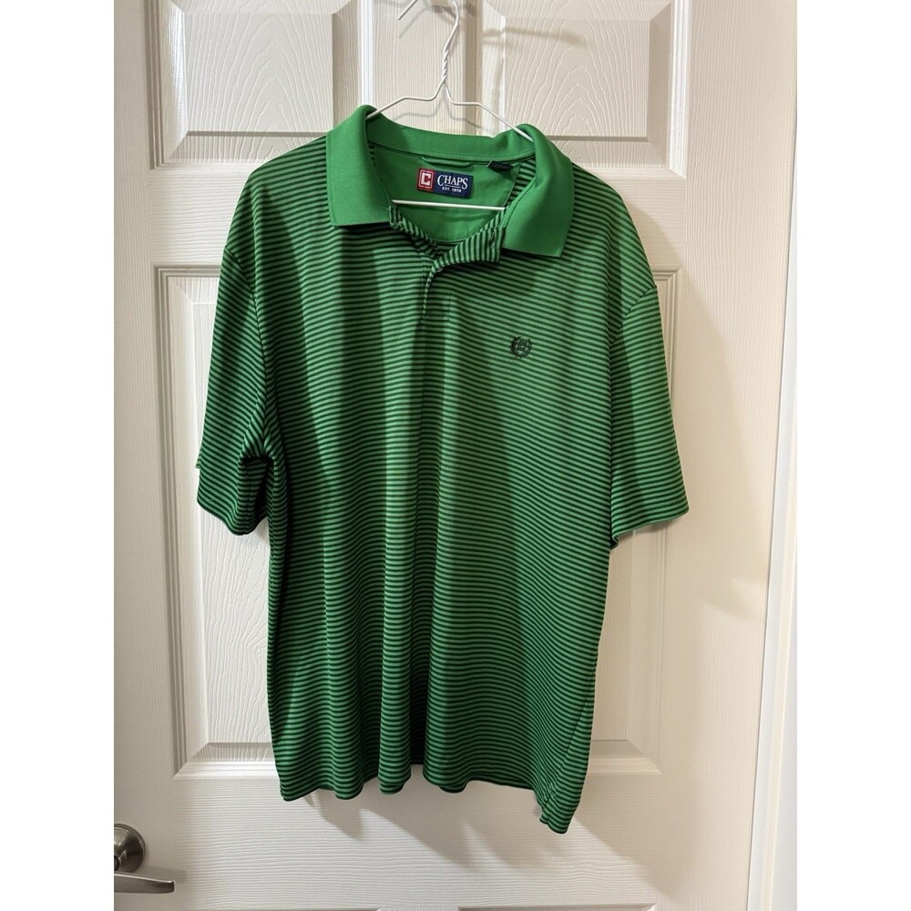 Chaps Men's Green/Black Striped Polo Shirt Short Sleeve Collared Logo 2XL